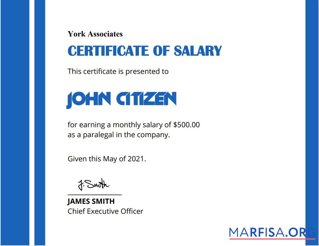 Downloadable USA Salary certificate real example